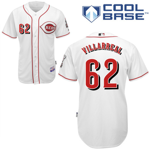 Pedro Villarreal #62 MLB Jersey-Cincinnati Reds Men's Authentic Home White Cool Base Baseball Jersey